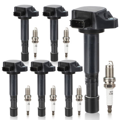 Picture of UF400 Ignition Coil & 9807B-5517W Double Iridium Spark Plug 6PCS for Acura 01-05 EL, 01-09 MDX/Honda 01-05 Civic, 03-08 Pilot, 06-08 Ridgeline/04-07 Saturn Vue Replaces# UF512 C1460