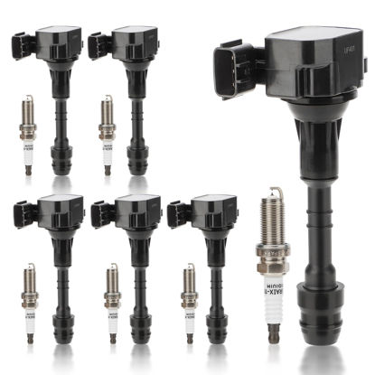 Picture of UF401 Ignition Coil & 4469 Double Iridium Spark Plug 6PCS for Nissan Altima Maxima Pathfinder Quest 350Z Frontier Xterra NV1500 NV2500 NV3500/Infiniti FX35 I35 QX4 G35 M35 Replaces# 22448-AL61C