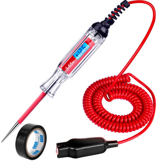 Picture of Heavy Duty 3-65V Backlit Digital LCD Circuit Tester, Test Light with 140 Inch Extended Spring Wire, Car Truck Low Voltage & Light Tester with Stainless Probe