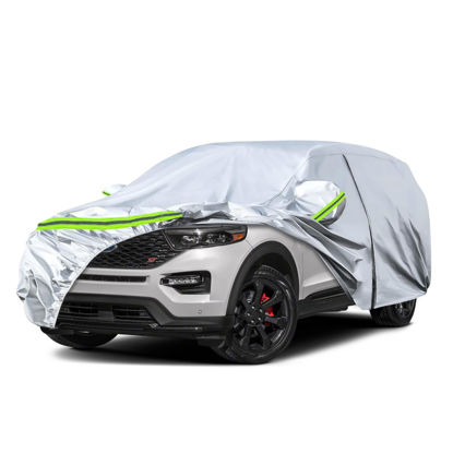 Picture of Waterproof Car Covers Replace for 2011-2024 Ford Explorer, 6 Layers Silver All Weather Car Cover with Zipper Door & Windproof Bands for Snow Rain Dust Hail Protection