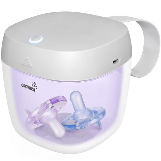 Picture of GROWNSY Pacifier Sanitizer Portable, UV Light Sanitizer on The Go, USB Charging Sanitizer Case, Mini Pacifier Sanitizer 99.99% Cleaned in 59 Seconds (White)