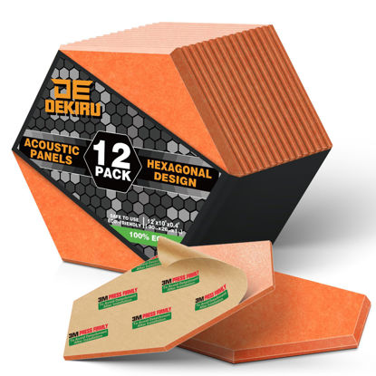 Picture of DEKIRU 12 PACK Acoustic Panels, Sound Proof Foam Panels Hexagon Self-Adhesive 12"X10"X0.4", Flame resistant Soundproof Wall Panels, Sound Proof Panels For Walls, Home and Studio Equipment (Orange）