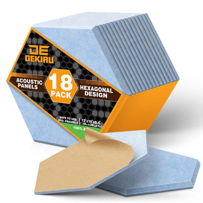Picture of DEKIRU Self Adhesive Soundproof Foam Panels 18 Pack, 12''X10''X0.4'' Hexagon Acoustic Panels, Easy Install Sound Absorbing Panels for Home Recording Studio, Office, and More (Sky blue)