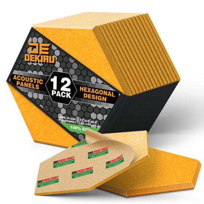 Picture of DEKIRU 12PACK Acoustic Panels, Sound Proof Foam Panels Hexagon Self-Adhesive 12"X10"X0.4, Flame resistant Soundproof Wall Panels, Sound Proof Panels For Walls, Home and Studio Equipment Orange Yellow
