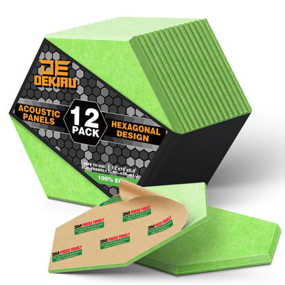 Picture of DEKIRU 12 PACK Acoustic Panels, Sound Proof Foam Panels Hexagon Self-Adhesive 12"X10"X0.4", Flame resistant Soundproof Wall Panels, Sound Proof Panels For Walls, Home and Studio Equipment (Green）