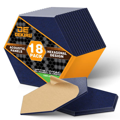 Picture of DEKIRU 18 Pack Hexagon Acoustic Panels Sound Absorbing, Self-Adhesive Sound Proof Foam Panels, 12''X10''X0.4'' Soundproof Wall Panels, Sound Dampening Panels For Wall Recording Home Studio (DarkBlue)