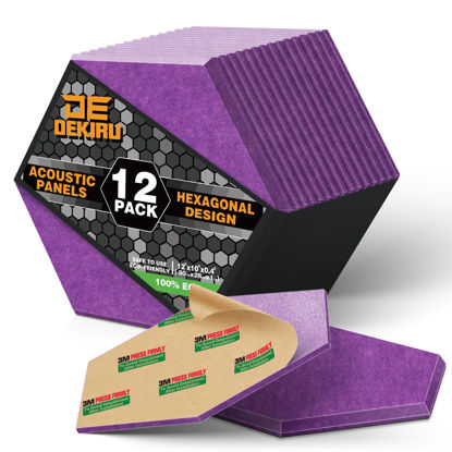 Picture of DEKIRU 12 PACK Acoustic Panels, Sound Proof Foam Panels Hexagon Self-Adhesive 12"X10"X0.4", Flame resistant Soundproof Wall Panels, Sound Proof Panels For Walls, Home and Studio Equipment (Purple）