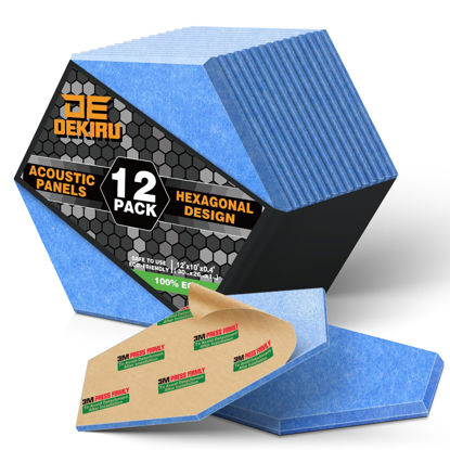 Picture of DEKIRU 12 PACK Acoustic Panels, Sound Proof Foam Panels Hexagon Self-Adhesive 12"X10"X0.4", Flame resistant Soundproof Wall Panels, Sound Proof Panels For Walls, Home and Studio Equipment (Blue）
