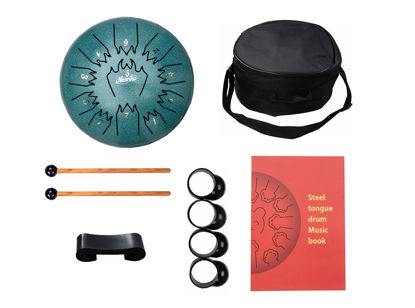 Picture of Nanrika Steel Tongue Drum, 8 Inch 11 Tone, Percussion Instrument, Hand Pan Drum, With Bag, Music Book, Drumstick and Finger Cover (Malachite)