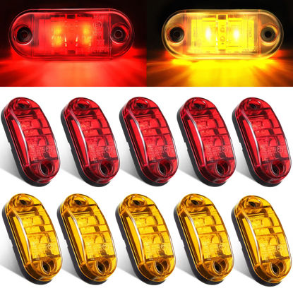 Picture of Tallew 10 Pcs 2.5 Inch LED Trailer Lights 2 Diode Waterproof LED Trailer Side Marker Oval Signal Running Lights for Truck Boat Rv(Amber, Red)