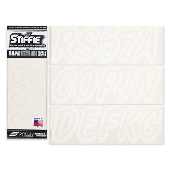Picture of Stiffie WHIPLINE 3" Alpha-Numeric Registration Identification Numbers Stickers Decals for Boats & Personal Watercraft (Transparent/White)