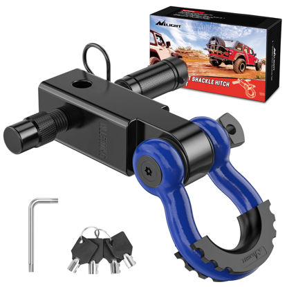Picture of Nilight Anti-Theft Shackle Hitch Receiver 2Inch 45000 LBs Breaking Strength 3/4" Anti-Theft D Ring Shackle 5/8" Trailer Hitch Lock Pin Heavy Duty Solid Towing Kit for Trucks Off Road (Blue&Black)