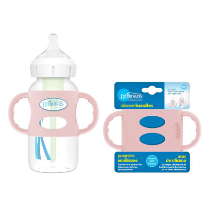 Picture of Dr. Brown's Milestones 100% Silicone Baby Bottle Handles, Wide-Neck, Removable Easy-Grip Transitional Sippy Cup Handles, Light Pink, 4m+, 1 Pack