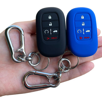 Picture of TANDRIVE Key Fob Cover for (5 Buttons) Honda 2022 2023 2024 2025 Civic Accord HR-V Pilot CR-V, Silicone, 2-Pack, Black Blue