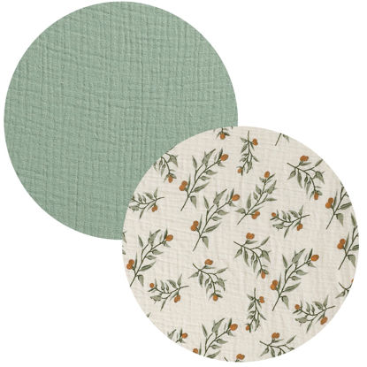 Picture of Muslin Bassinet Sheet Compatible with Fisher-Price On-The-Go Baby Dome, 2 Pack Cotton Stylish Boho Fitted Bassinet Sheets Super Soft for Baby Roman Green & Botanical Leaf