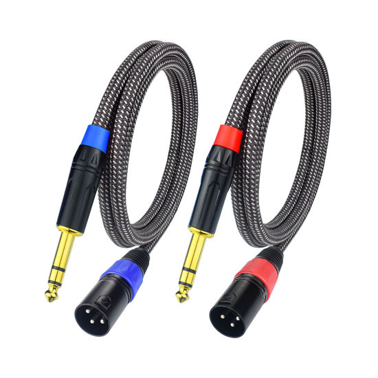 Picture of Ihurllu Balanced 1/4" TRS to XLR Male Patch Cable, 6.6Feet Quarter Inch 6.35mm to 3pin XLR Male Microphone Cable, Heavy Duty Nylon Braided, Gold Plated Plug, for Mixer, Speaker, Studio Monitor -2Pack