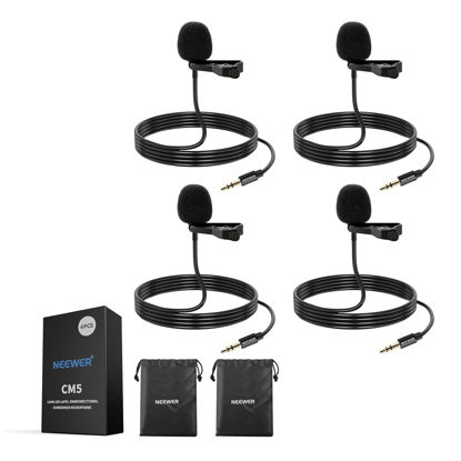 Picture of Neewer Lavalier Lapel Microphone (4 Pack), Omnidirectional Condenser Wired Clip On Lav Mic for Stage YouTube Live Streaming Compatible with Rode Wireless GO II 2 DJI Wireless Mic Transmitter, CM5