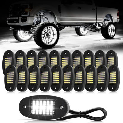 Picture of Hovano 20 Pods White Rock Lights 6000K Pure White 36 LEDs SMD Chips Super Bright Neon Underglow Light IP68 Waterproof for Pickup Trucks SUV UTV ATV RZR Car Boats (White)