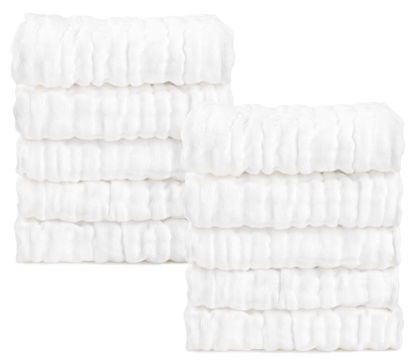 Picture of AIDEA Baby Washcloths and Burp Cloths, Absorbent Cotton Muslin Baby Towels, Large Soft Breathable Newborn Essentials for Boys and Girls, Newborn Essentials, White-10 Pack, 10"x10"