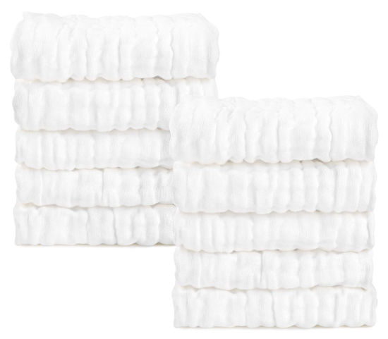 Picture of AIDEA Baby Washcloths and Burp Cloths, Absorbent Cotton Muslin Baby Towels, Large Soft Breathable Newborn Essentials for Boys and Girls, Newborn Essentials, White-10 Pack, 10"x10"