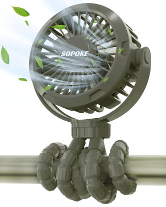 Picture of SOPOKE Mini Portable Baby Stroller Fan,3 Speed Personal Handheld Fan,Battery Operated Rechargeable 360° Flexible Tripod Cooling Fan, Suitable for Car Seat Crib Treadmill Golf Cart Travel(Green)