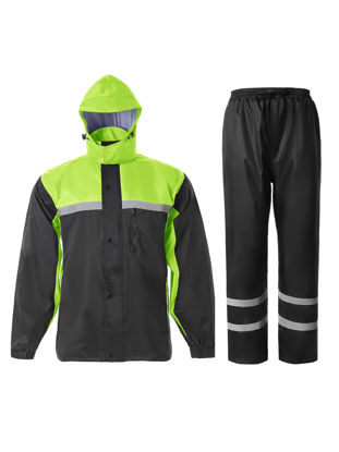Picture of SaphiRose Men's Rain Suit High Visibility Reflective Work Rain Jacket Pants for All Sport Farm Fishing Motorcycle (Black/Green,X-Large)