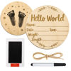 Picture of Baby Announcement Sign, 5.9 Inch Round Baby Nursery Name Signs with Ink Pad for Baby Hand and Footprints Wooden Hello World Newborn Sign for Photo Prop