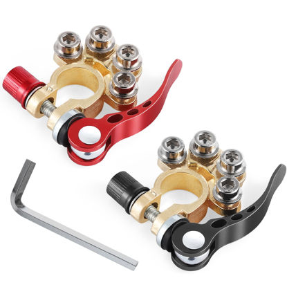 Picture of SINGARO Car Battery Terminal Connector, 4 Way Positive and Negative Pole Quick Release Terminal Clip, Applicable to SAE/JIS A Type Terminal Post, Compatible with Cars, Trucks and More（Gold-B）