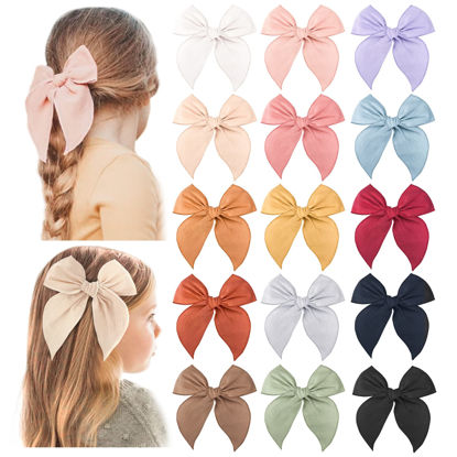 Picture of Niceye Fable Girls Hair Bows Cotton Linen Alligator Hair Clips or Little Girls Toddlers Kids Neutral Handmade Hair Accessories - 5.5” bow