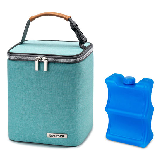 Picture of BABEYER Breast Milk Cooler Bag with Ice Pack Fits 4 Baby Bottles Up to 9 Ounce, Baby Bottle Bag for Nursing Mom Daycare-Aqua