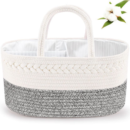 Picture of ABenkle Baby Diaper Caddy, Nursery Storage Bin and Car Organizer for Diapers and Baby Wipes, Cotton Rope Diaper Basket Caddy, Changing Table Diaper Storage Caddy Baby Gift Baskets -Dark Mixed Grey