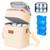 Picture of PIIOSER Breastmilk Cooler Bag with Ice Pack Fits 6 Baby Bottles Up to 9 Ounce, Insulated Baby Bottle Tote Bags, Double Layer Waterproof Leak-Proof with Shoulder Strap for Nursing & Working Mom (Cream)