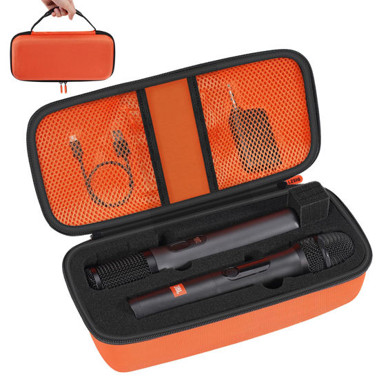 Picture of LZSIG Wireless Microphone Case Compatible with JBL 2 Mic with Adjustable DIY Foam, Partybox Mic Portable Travel Storage Bag for Receiver, Batteries and Other Accessories, Karaoke (Box ONLY) - ORANGE