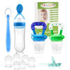 Picture of WAJIAYON Baby Fruit Feeder Pacifier - 5 Pack | 2 Baby Fruit Food Feeder Pacifier & 1 Baby Food Dispensing Spoon | Fresh Fruit Teethers for Babies | Silicone Feeder Baby,Mesh Baby Feeder (Blue & Green)