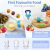 Picture of WAJIAYON Baby Fruit Feeder Pacifier - 5 Pack | 2 Baby Fruit Food Feeder Pacifier & 1 Baby Food Dispensing Spoon | Fresh Fruit Teethers for Babies | Silicone Feeder Baby,Mesh Baby Feeder (Blue & Green)