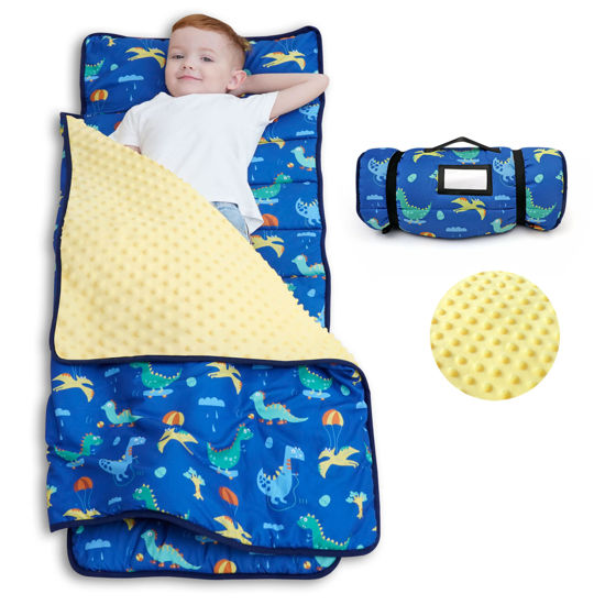 Picture of ACRABROS Toddler Nap Mat with Pillow and Blanket, Extra Large Rolled Napping Mats,Slumber Bags for Boys Girls,Kids Sleeping Bag for Daycare, Preschool Travel Camping, Dinosaur