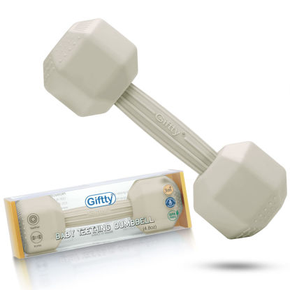 Picture of Giftty Baby Dumbbell Toy - Silicone Infant Rattle Teething Toy Teether Toddler Sensory Toy Durable Safe Exercises Workout Weight - Great Gift for Girls and Boys (1pcs 4.8oz - Cream)