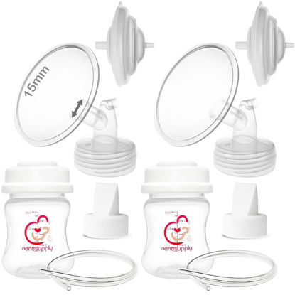 Picture of Nenesupply 15mm Pump Parts Compatible with Spectra S2 S1 9 Plus Breast Pump Replace Spectra Pump Parts and S2 Accessories Incl 15mm Flange Duckbill Valve Tubing Backflow Protector Bottle