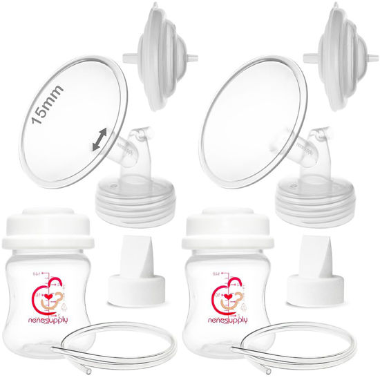 Picture of Nenesupply 15mm Pump Parts Compatible with Spectra S2 S1 9 Plus Breast Pump Replace Spectra Pump Parts and S2 Accessories Incl 15mm Flange Duckbill Valve Tubing Backflow Protector Bottle