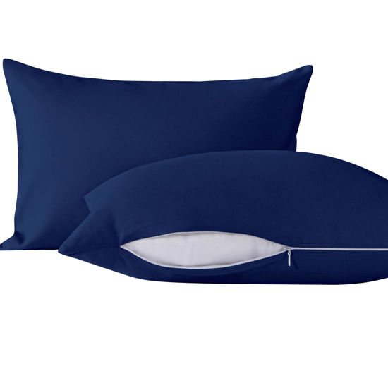 Picture of NTBAY 2 Pack Pillows with Microfiber Pillowcases, Soft Cotton Down Alternative 13x18 Zippered Pillows for Sleeping in Crib - Machine Washable - Breathable Travel Pillows, Navy Blue