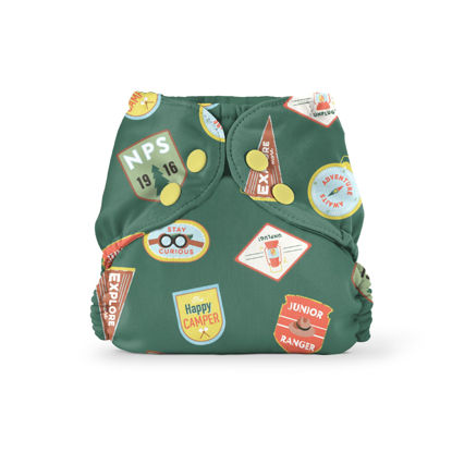 Picture of Esembly Cloth Diaper Outer, Waterproof Cloth Diaper Cover, Swim Diaper, Leak-Proof and Breathable Layer Over Prefolds, Flats or Fitteds, Reusable Diaper with Snap Closure, Size 2, Adventure Badges