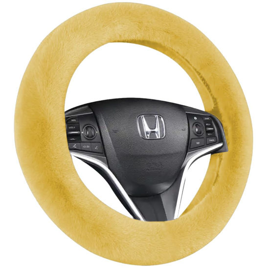 Picture of Andalus Brands Australian Sheepskin Steering Wheel Cover, Anti-Slip Universal 15 Inch Fuzzy Steering Wheel Cover Offers a Plush Velvet-Like Touch, Eco-Friendly Fluffy Steering Wheel Cover (Beige)