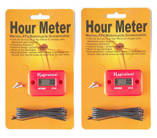 Picture of 2pcs Magicalmai Inductive Hour Meter for Gas Engine Lawn Mower Dirt Bike Motorcycle Motocross Snowmobile Karting Marine ATV Boat Outboard Motor Generator Waterproof Hour Meters - Red