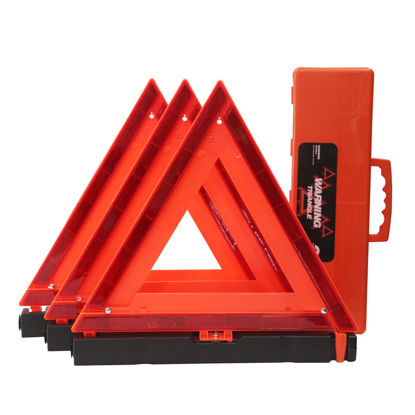 Picture of WORKKOOL Safety Triangles DOT Approved, Standard Warning Triangles Enmergency Reflector, Emergency Triangles for Vehicles with Carry Case(3 Pack,Without Sand)