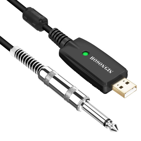 Picture of HOSONGIN USB Guitar Cable - USB Interface Male to 6.35mm 1/4" TS Mono Electric Guitar Converter Cable (10 Ft, Black)