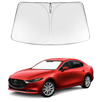 Picture of Proadsy 2024 Upgrade Windshield Sun Shade Custom Fit Mazda 3 2019-2023 2024 Mazda3 Hatchback/Sedan Front Sunshade Protector Foldable Sun Visor Blocks UV Rays Keep Car Cooler