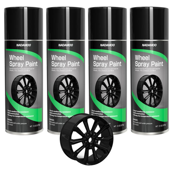Picture of NADAMOO Aluminum Wheel Spray Paint, Semi-gloss Aerosol Car Rim Paint for Recolor and Protection of Metal Surface, Gloss Black, 4 Cans, 13 Oz Per Can