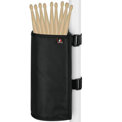 Picture of TXEsign Drumstick Holder Drum Sticks Holder Bag for Drumsticks Brushes Mallets Up to 10 Pairs, Two Straps Attach to Drum Kit & Music Stand (Black)