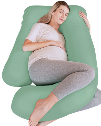 Picture of Cute Castle Cooling Cover Pregnancy Pillows, Soft U-Shape Maternity Pillow with Removable Cover - Full Body Pillows for Adults Sleeping - Pregnancy Must Haves - Jumbo 57 Inch - Green