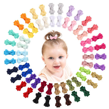 Picture of Baby Hair Clips Bows for Girls Mini Fully Lined Baby Bows Grosgrain Ribbon 1.2" Tiny Hair Bows Clips for Baby Girls Infant Fine Hair 60PCS (30Colors in Pairs)